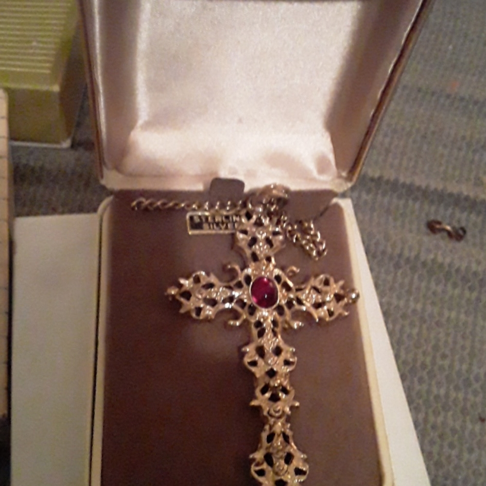 Ruby gold cross necklace